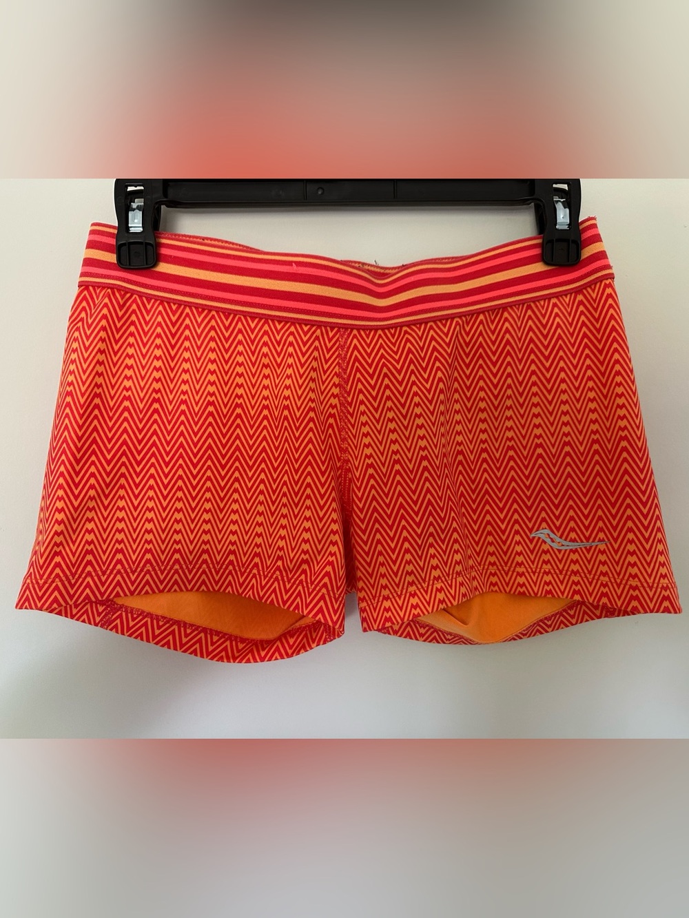 Saucony Red and Orange Zigzag Athletic Spandex Shorts